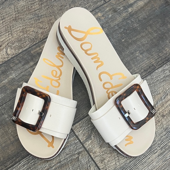 Sam Edelman Shoes - Sam Edelman Cream Slide Sandals with Buckle